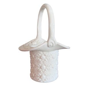 Vintage Fenton Milk Glass Daisy &Button Pattern Top Hat Vase -Handled Basket